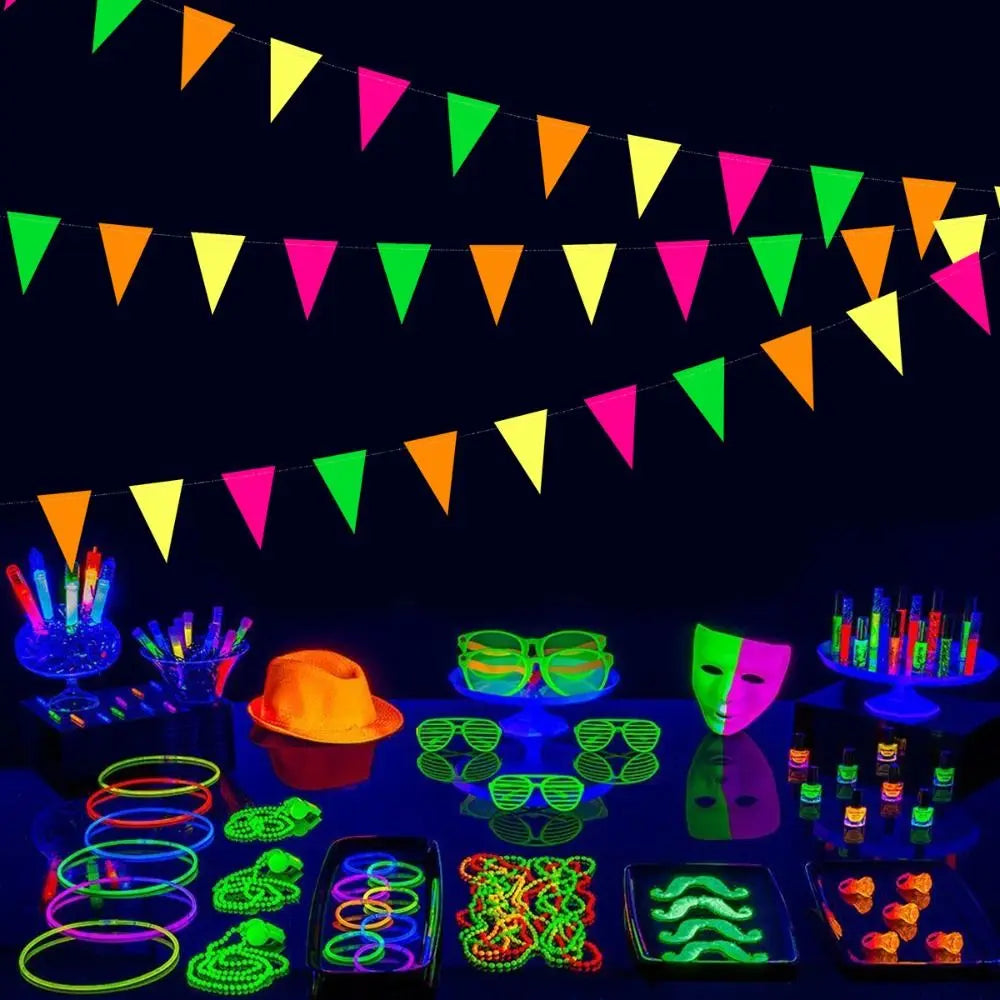 2m Neon Fluorescent Garland Banner | UV Glow Party Pennant