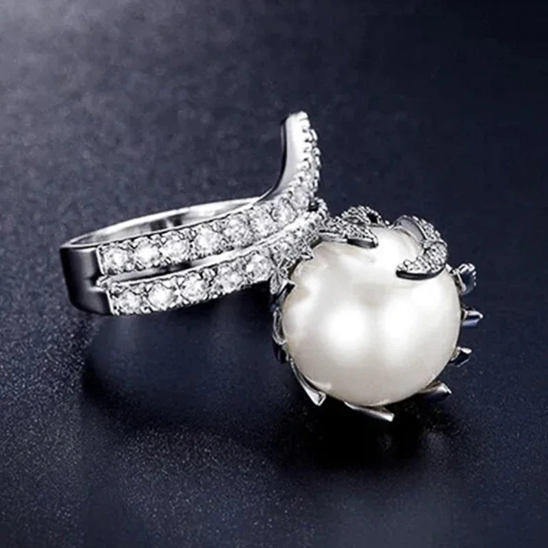 Huitan Simulated Pearl Women's Ring – Elegant Wedding Band
