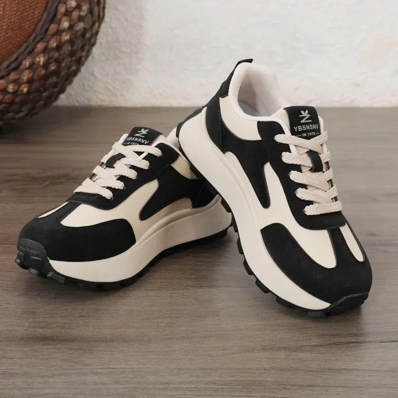 Women's Chunky Sneakers – Lace-Up PU Leather Fashion Shoes