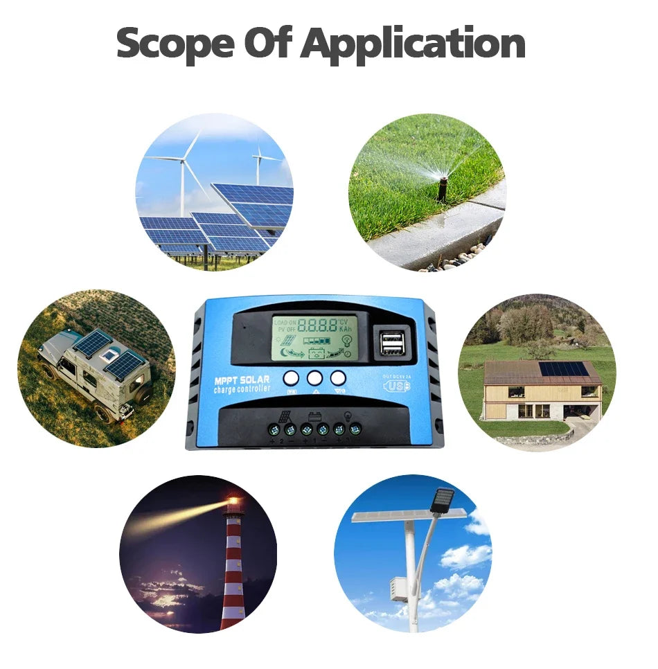 Solar Charge Controller MPPT 30A 50A 80A 100A LCD Display 12V 24V