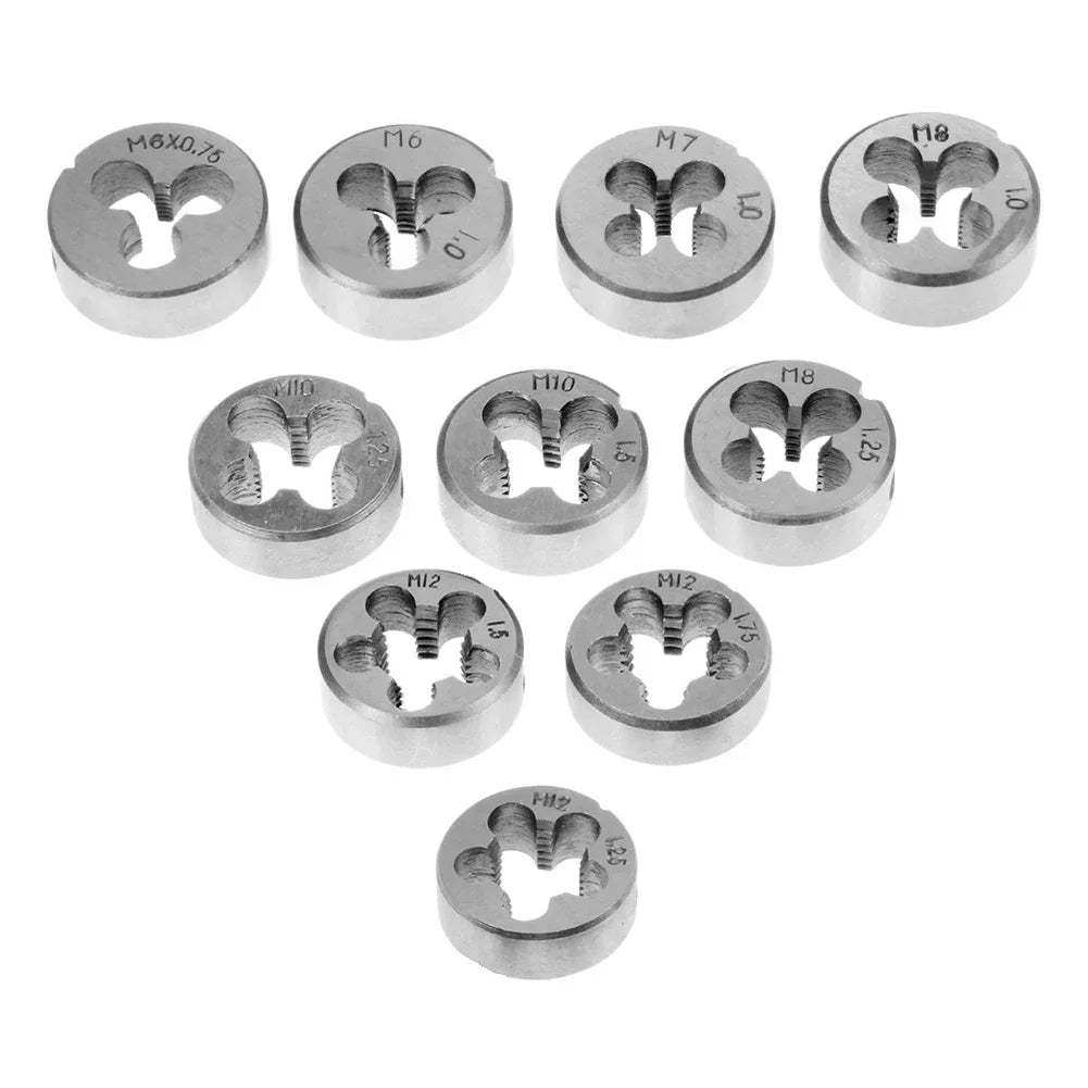 10pc Metric Thread Die Set M6–M12 | Steel Threading Cutting Dies