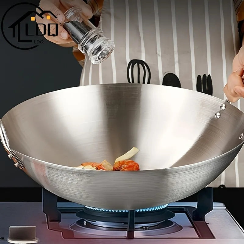 KEMORELA 30cm Stainless Steel Wok – Uncoated Dual Handle Pan