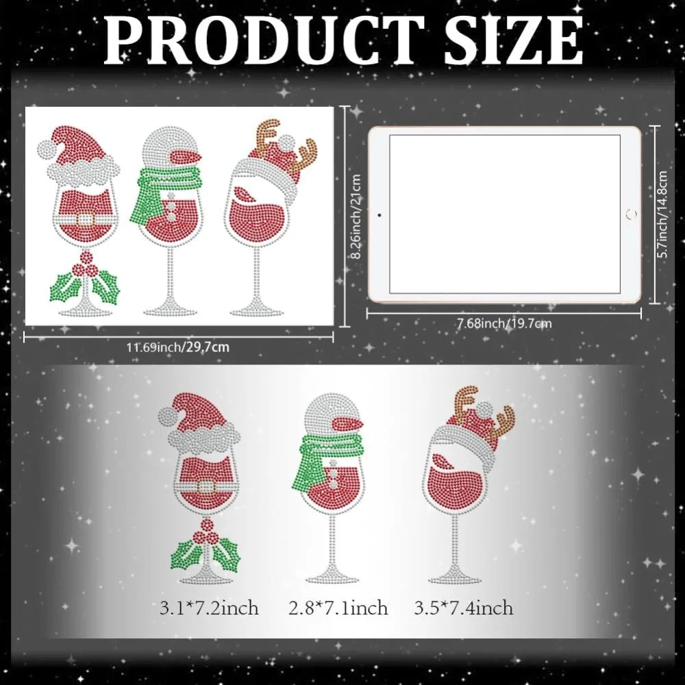 Christmas Glass Rhinestone Iron-On Appliqué | 11.7×8.3 In