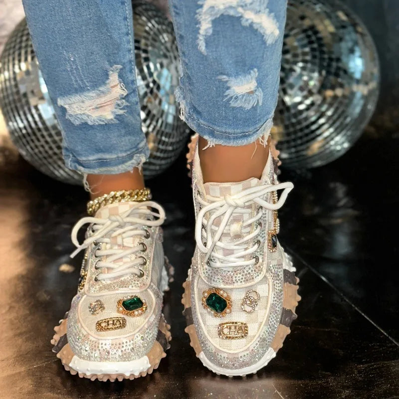 YEAE Rhinestone Women's Sneakers – Luxury Diamond Casual Shoes