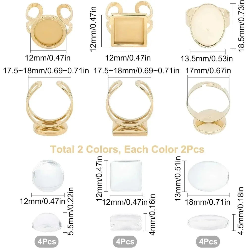 24Pcs Adjustable Ring Blanks & Bezel Tray DIY Jewelry Kit
