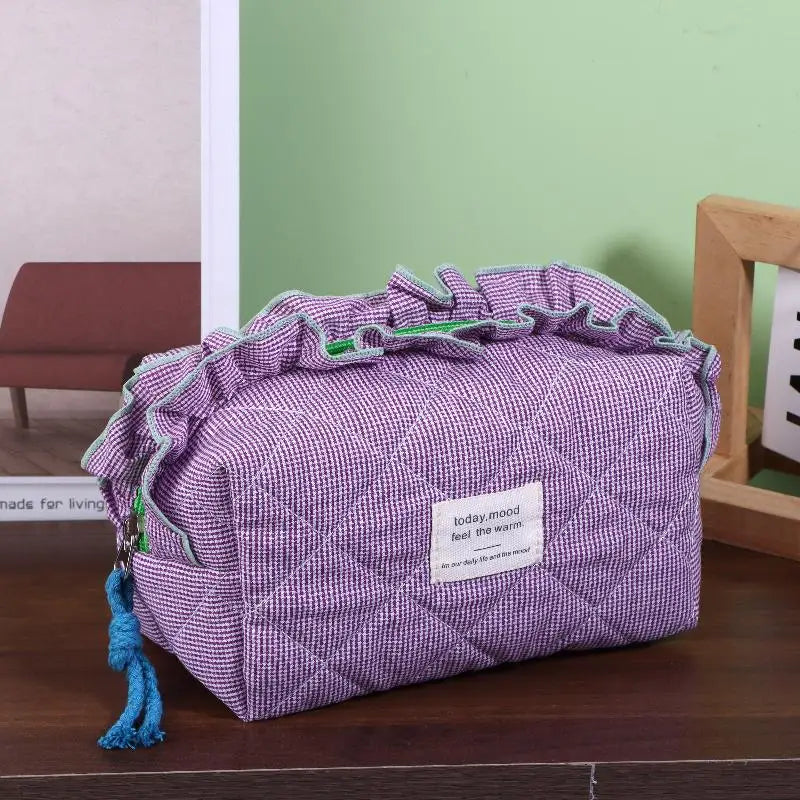 Women's Vintage Gingham Cosmetic Bag – Large Travel Organizer