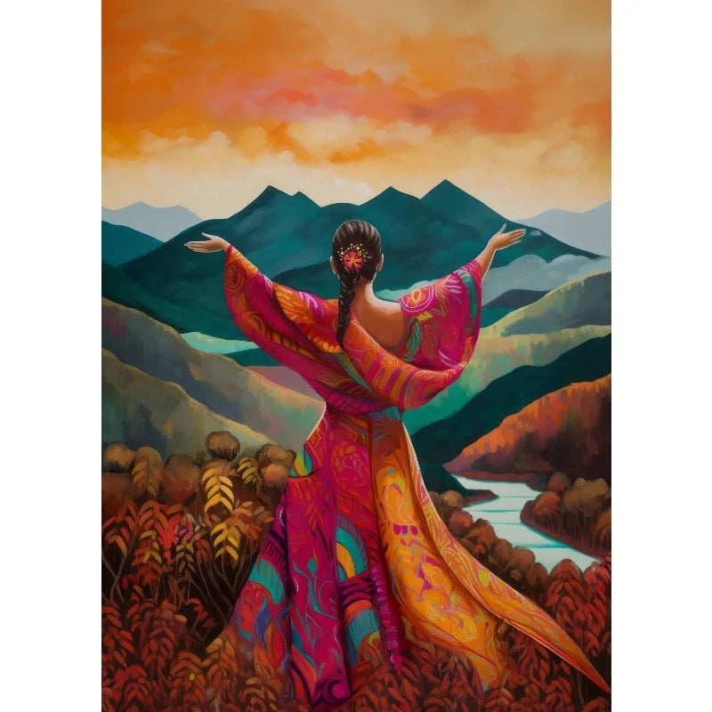 Boho Latina Hummingbird Mexico Folk Art Canvas Wall Print