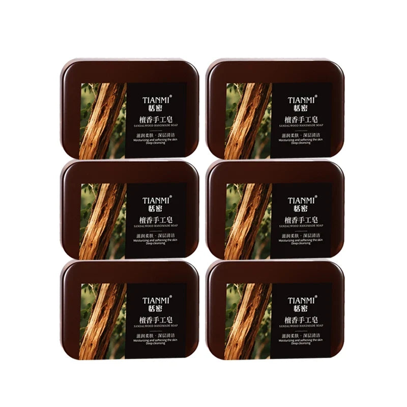 6-Pack Men's Sandalwood Handmade Soap – 3-in-1 Bar Set