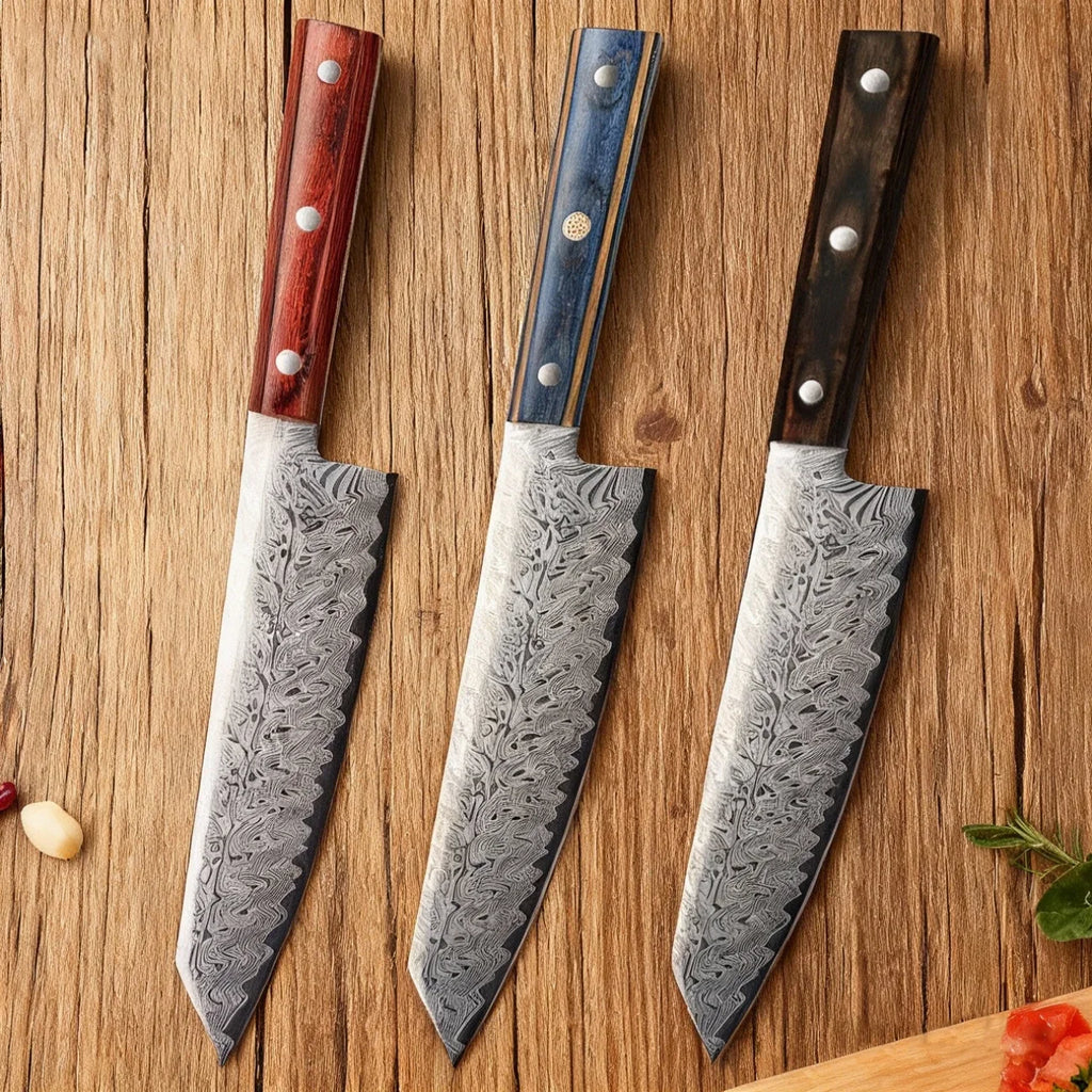 Damascus Steel Japanese Chef's Knife – 20cm Wooden Handle