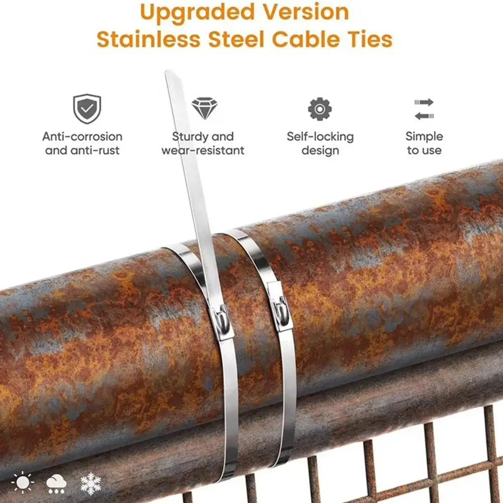 100-Pack Stainless Steel Self-Locking Metal Cable Zip Ties