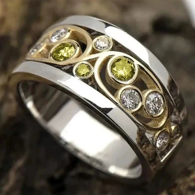 Huitan Two-Tone Hollow Cubic Zirconia Ring for Women