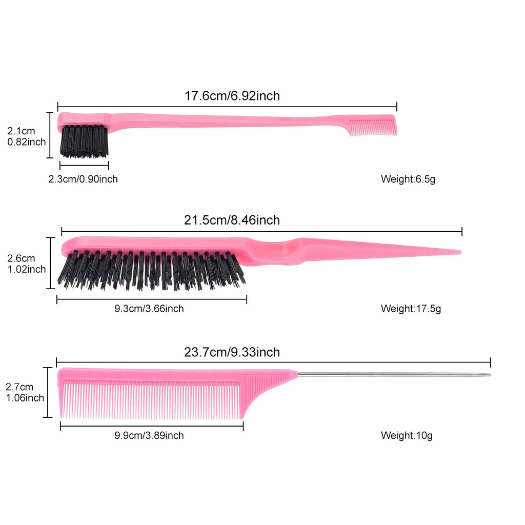 3-Piece Hair Brush & Comb Set – Styling, Sectioning & Brow