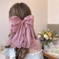 Pearl Bow Hair Clip – Elegant Chiffon Ribbon Barrette for Women