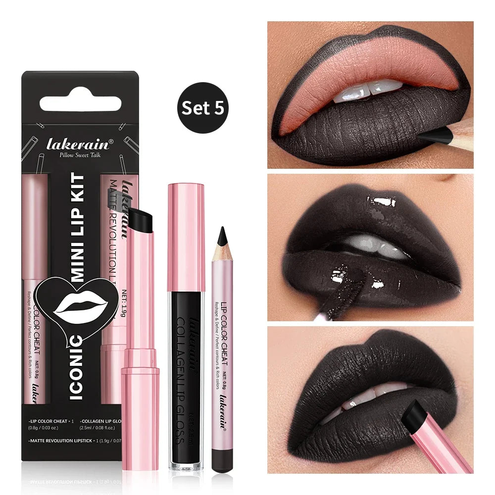 Matte Lip Kit Set | Lipstick, Liner & Gloss – Goth & Nude