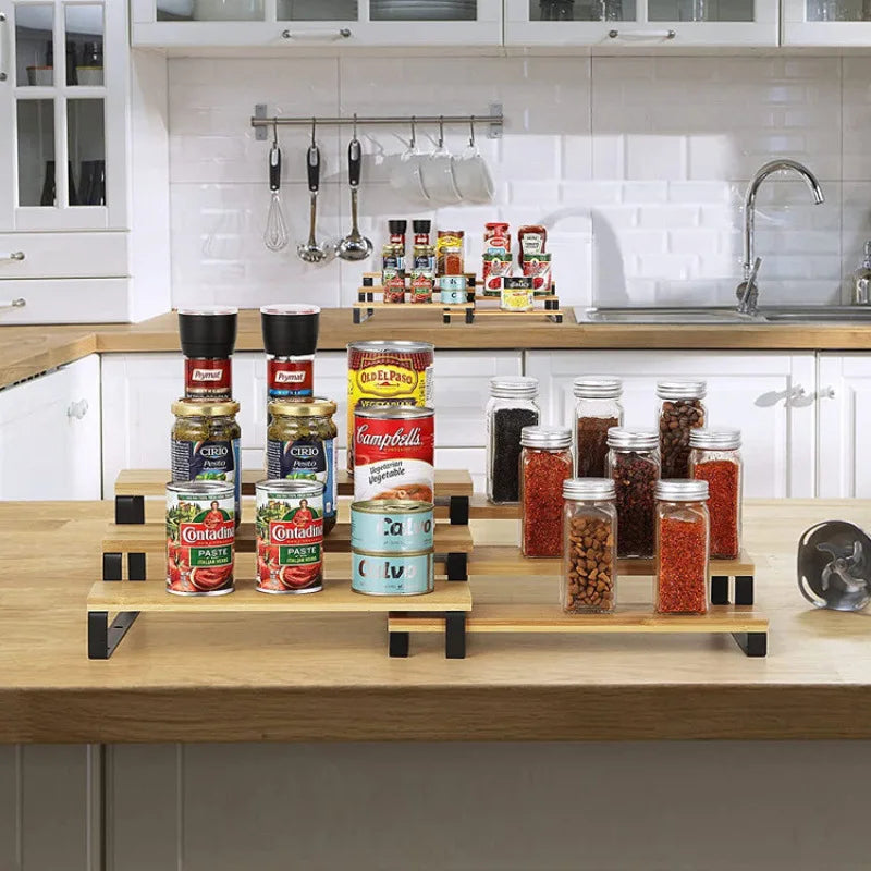 3-Tier Expandable Bamboo Spice Rack & Kitchen Shelf Organizer