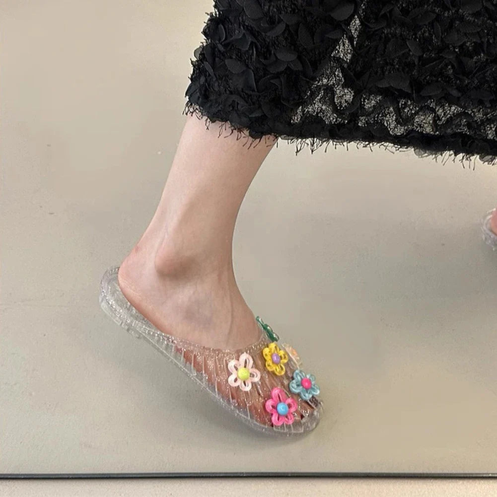 Crystal Jelly Flat Slippers | Hollow Non-Slip Beach Slides