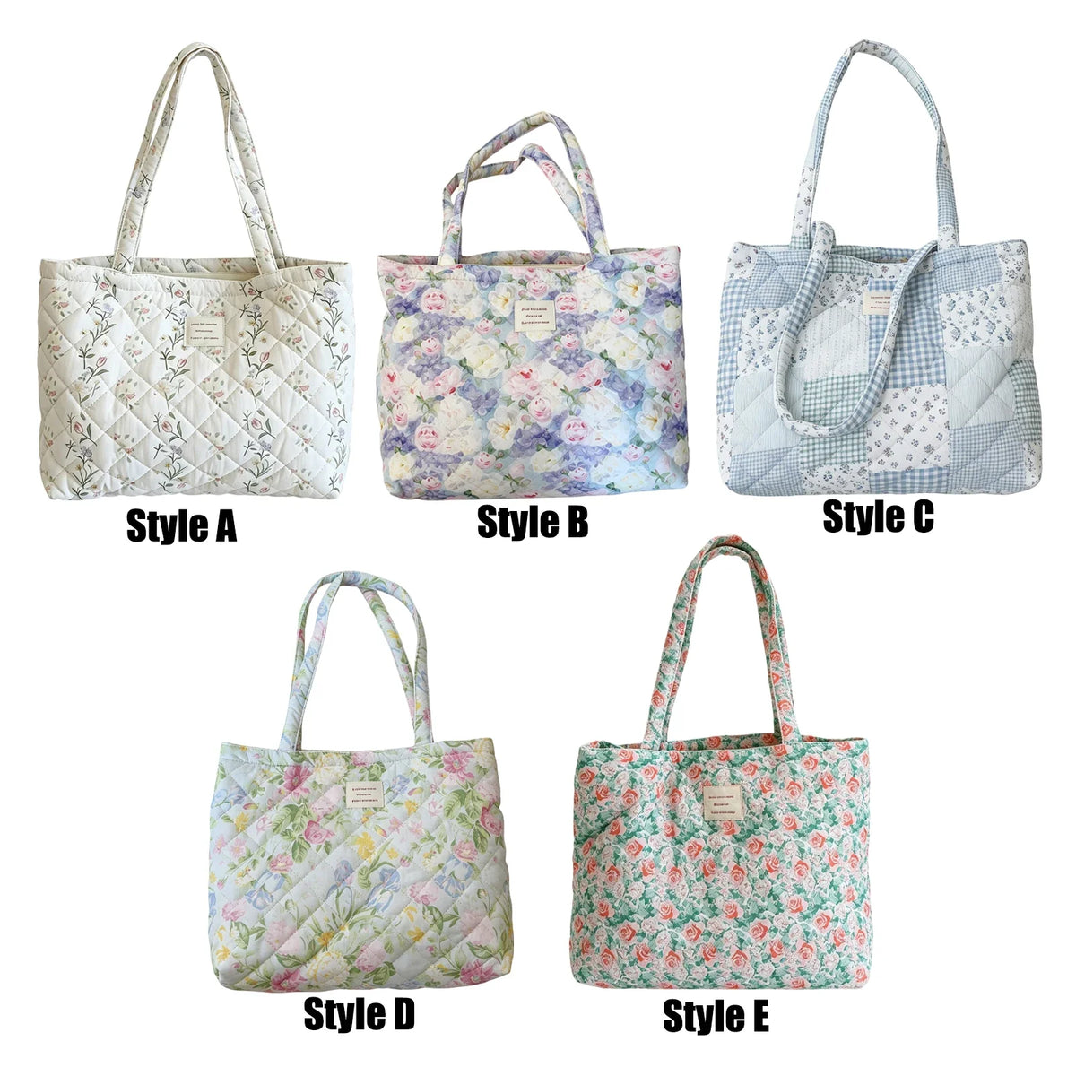 Women Quilted Cotton Laptop Work Tote Bag Lightweight Flower Print