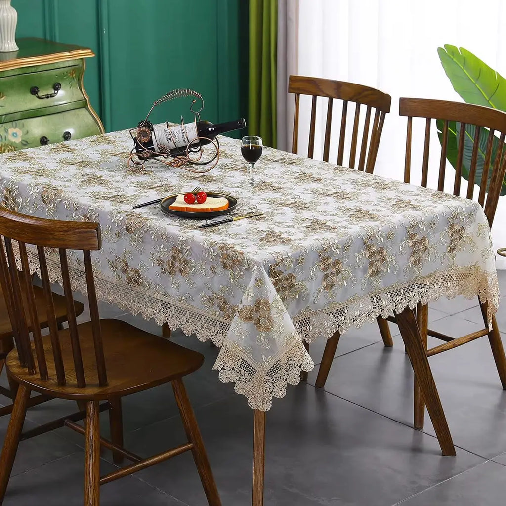 Battilo Luxury Lace Embroidered Rectangular Tablecloth | Floral