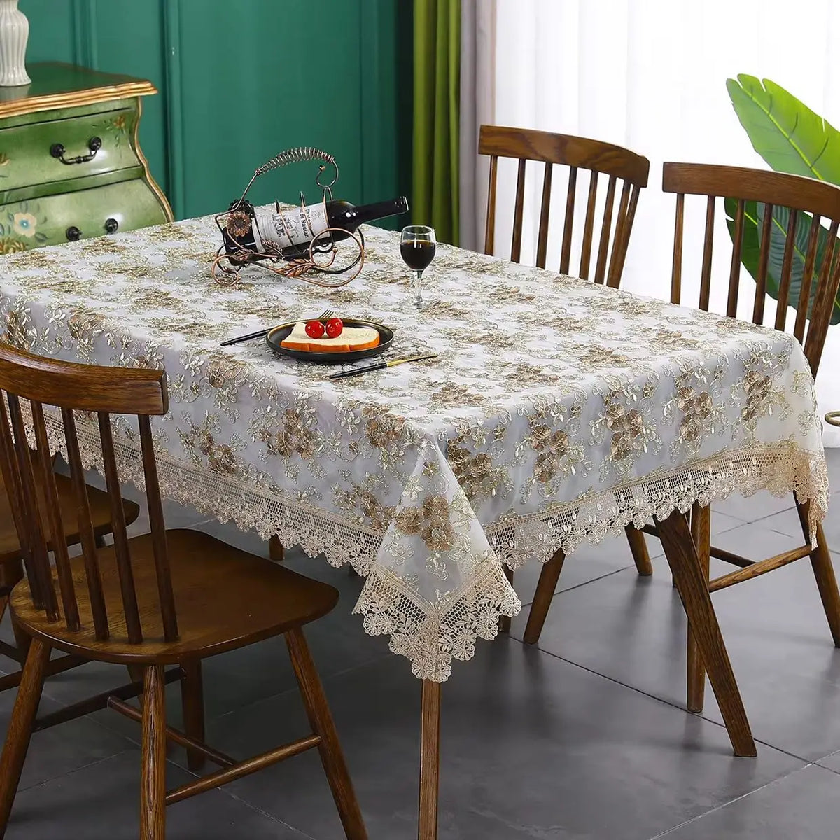 Battilo Luxury Lace Embroidered Rectangular Tablecloth | Floral