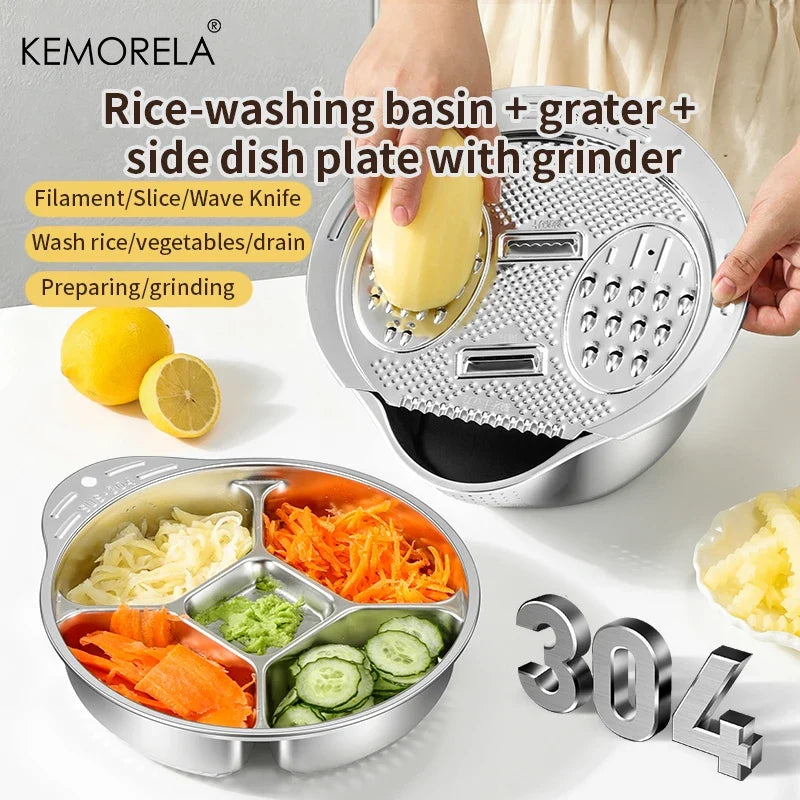 KEMORELA 3-in-1 Stainless Steel Rice Washer Bowl & Colander