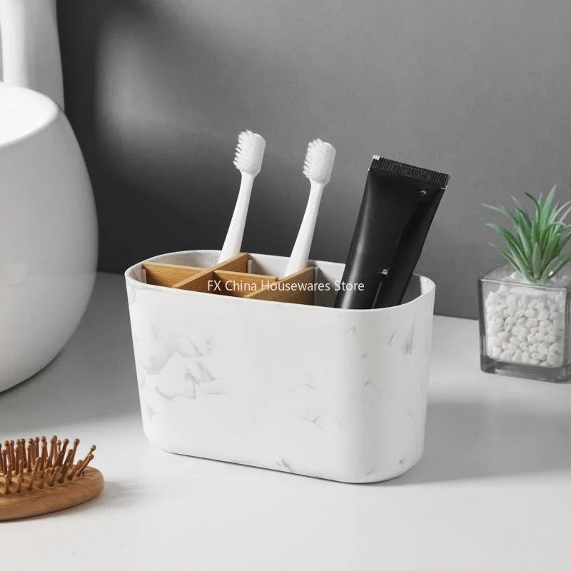 5-Slot Bamboo Toothbrush Holder | Bathroom Counter Organizer