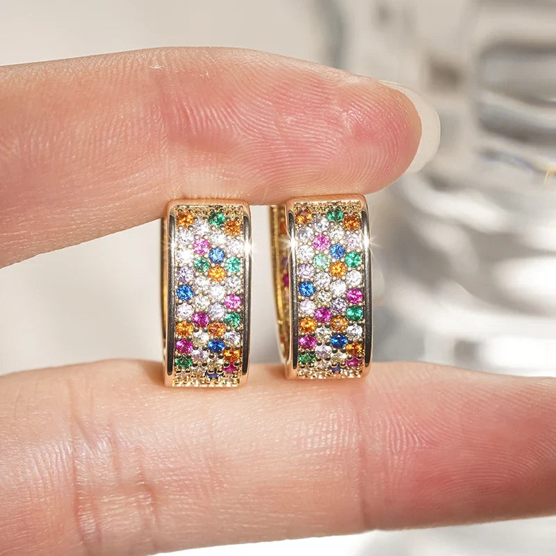 Huitan Women's Colorful CZ Hoop Earrings | Sparkling Fashion