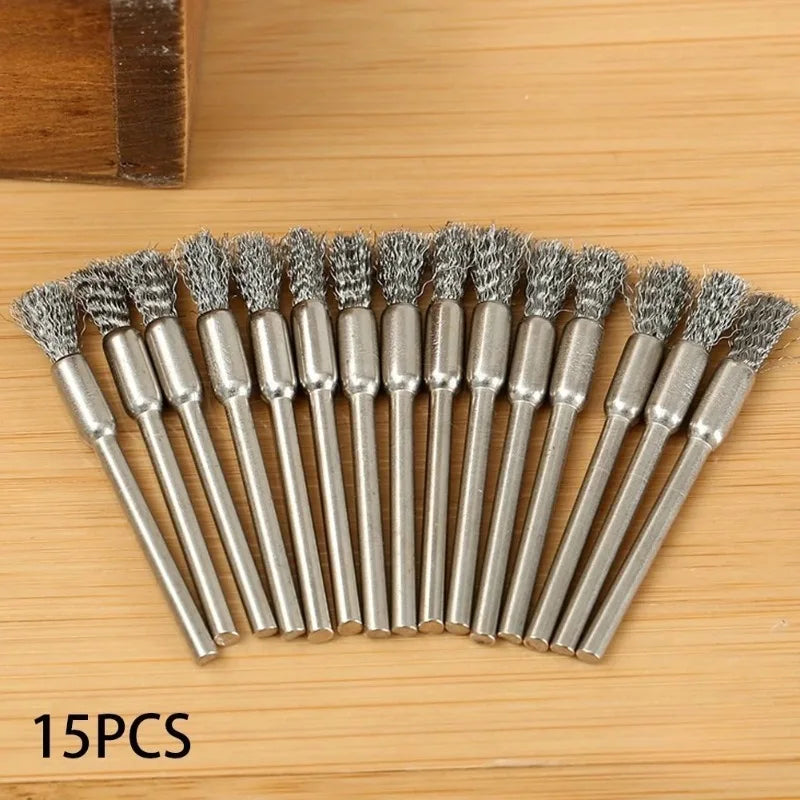 15-Pc Stainless Steel Wire Brush Set for Rotating Tools