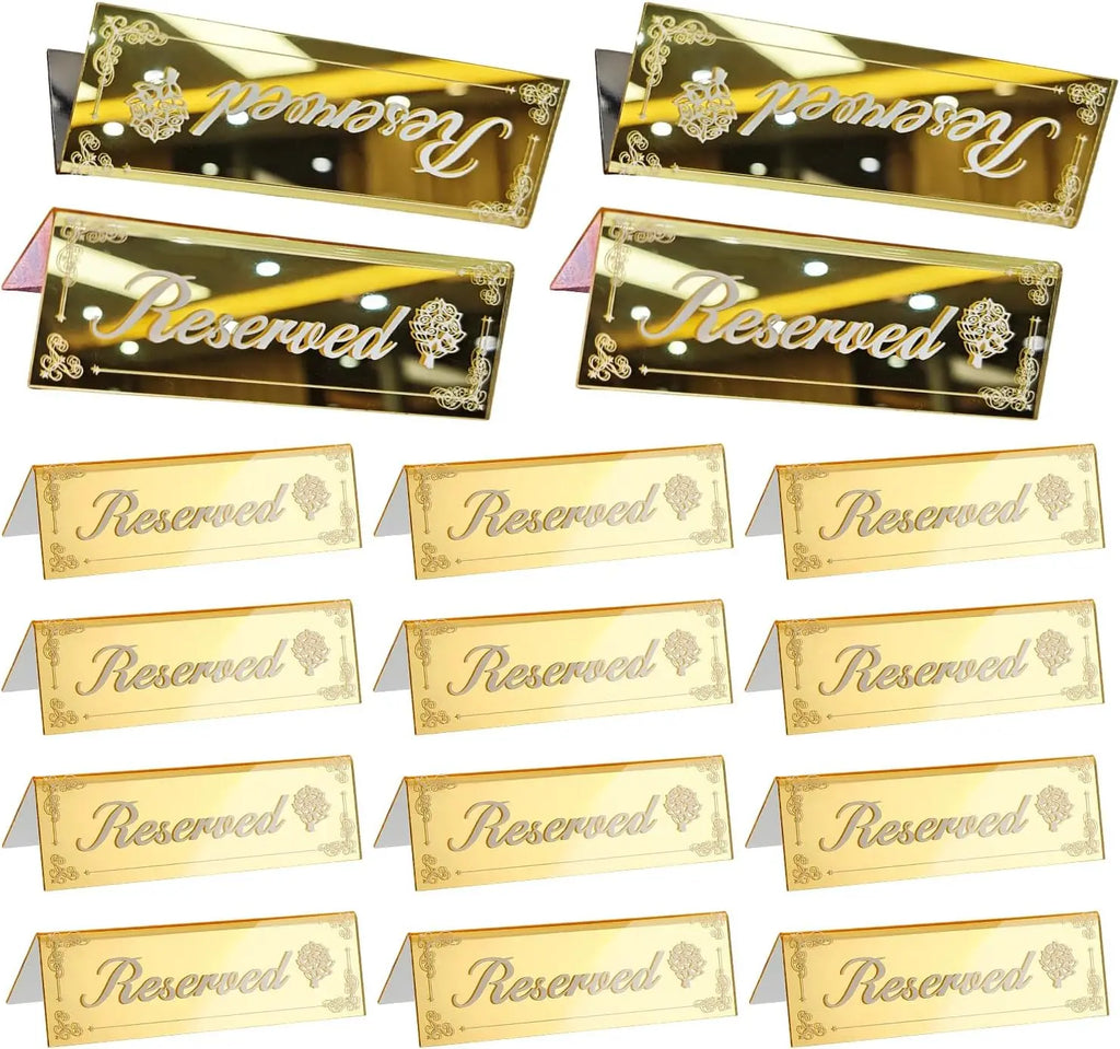 16 Gold Acrylic Reserved Table Signs – Wedding & Party