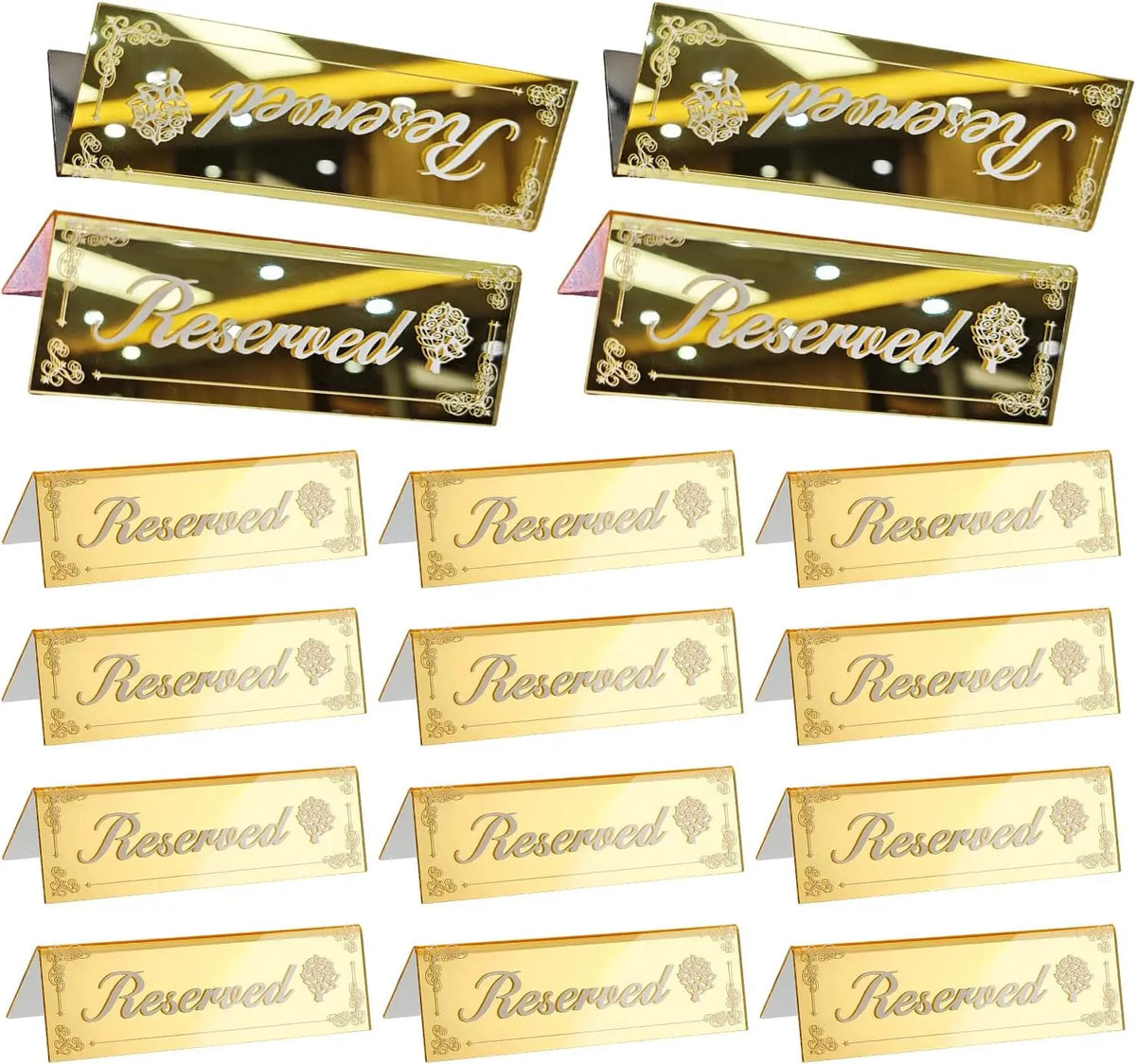 16 Gold Acrylic Reserved Table Signs – Wedding & Party