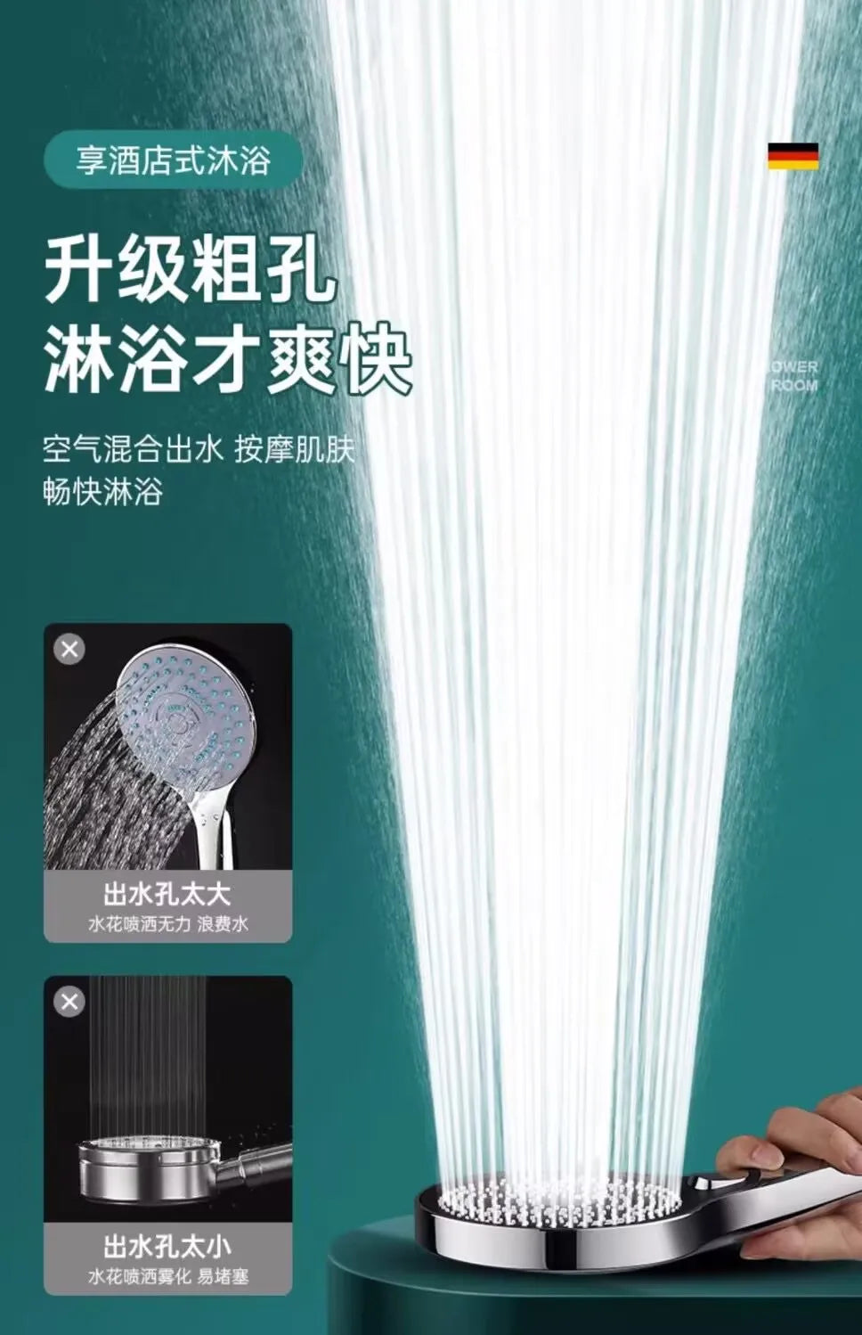 13cm Rainfall Shower Head | 3 Modes, High Pressure & Water Saving