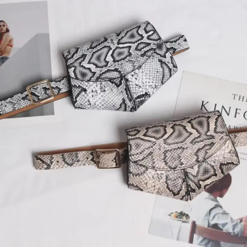 Women's Mini Snake Print Waist Bag – Faux Leather Belt Saddle Bag