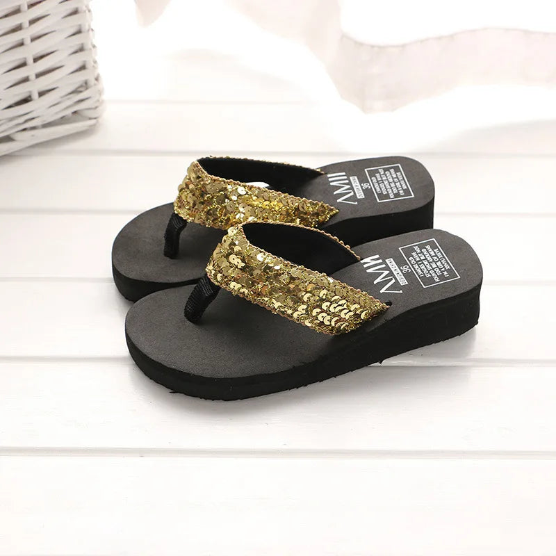 Women's Sequin Flip Flops | Summer Beach Slide Sandals