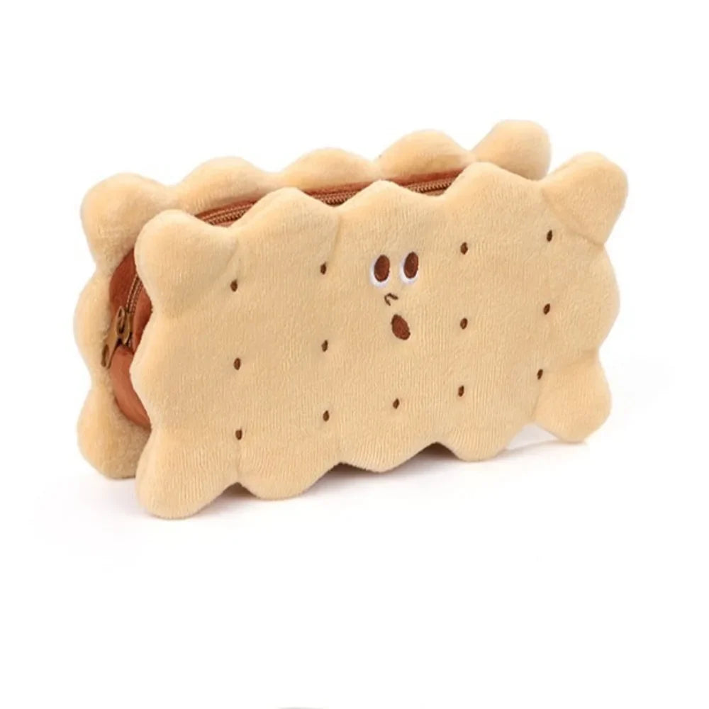 Kawaii Pencil Case Capacity Plush Cookies Pen Bags Cute Cartoon Brown
