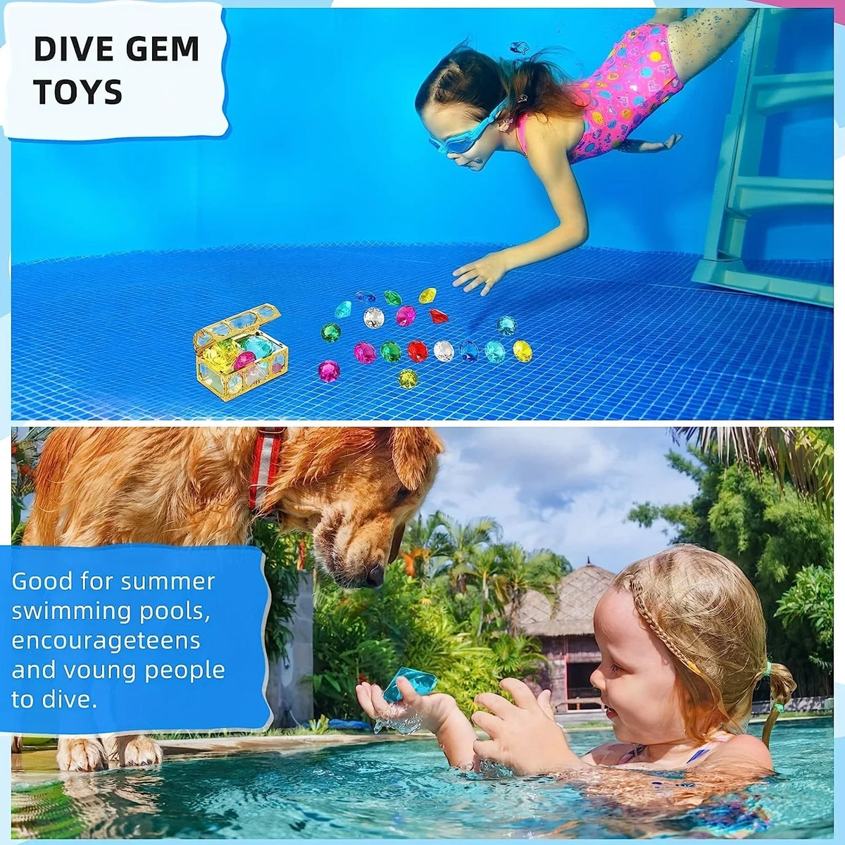 60pcs Large Acrylic Diving Gems Pool Toys – Treasure Hunt