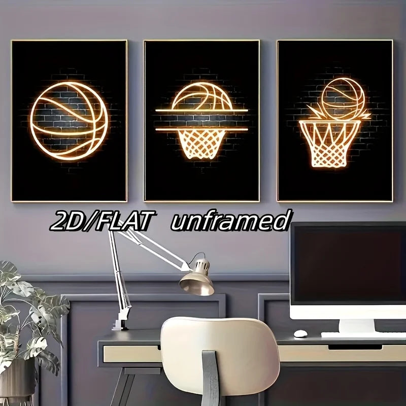 3-Piece Basketball Canvas Wall Art | Teen Boys Room Decor