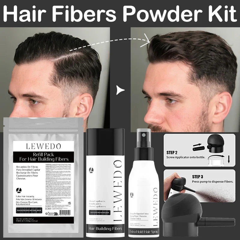 LEWEDO Keratin Hair Fiber Kit – Powder, Refill & Spray Applicator