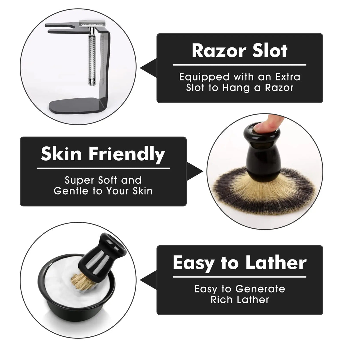 3-in-1 Men's Shaving Brush, Bowl & Stand Set | Wet Shave Kit