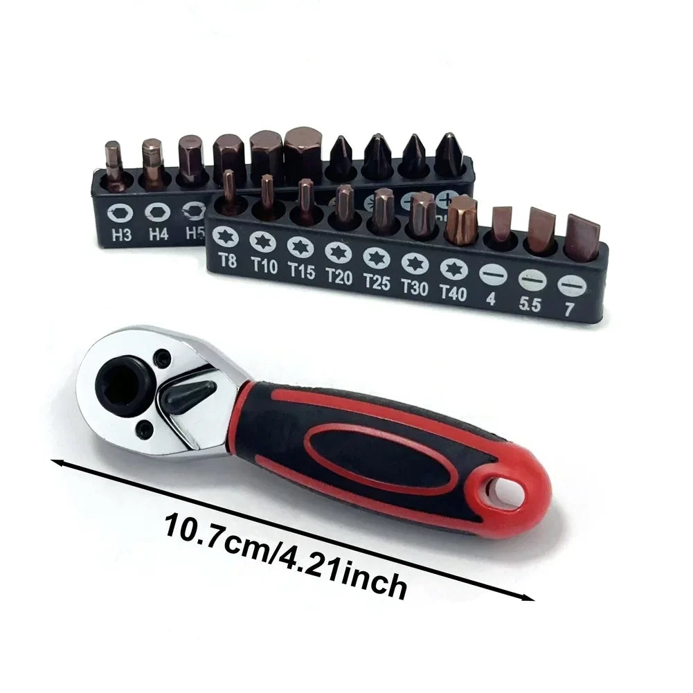 29-Pc 1/4" Dual-Drive Ratchet Socket Wrench Set | Auto Repair Kit