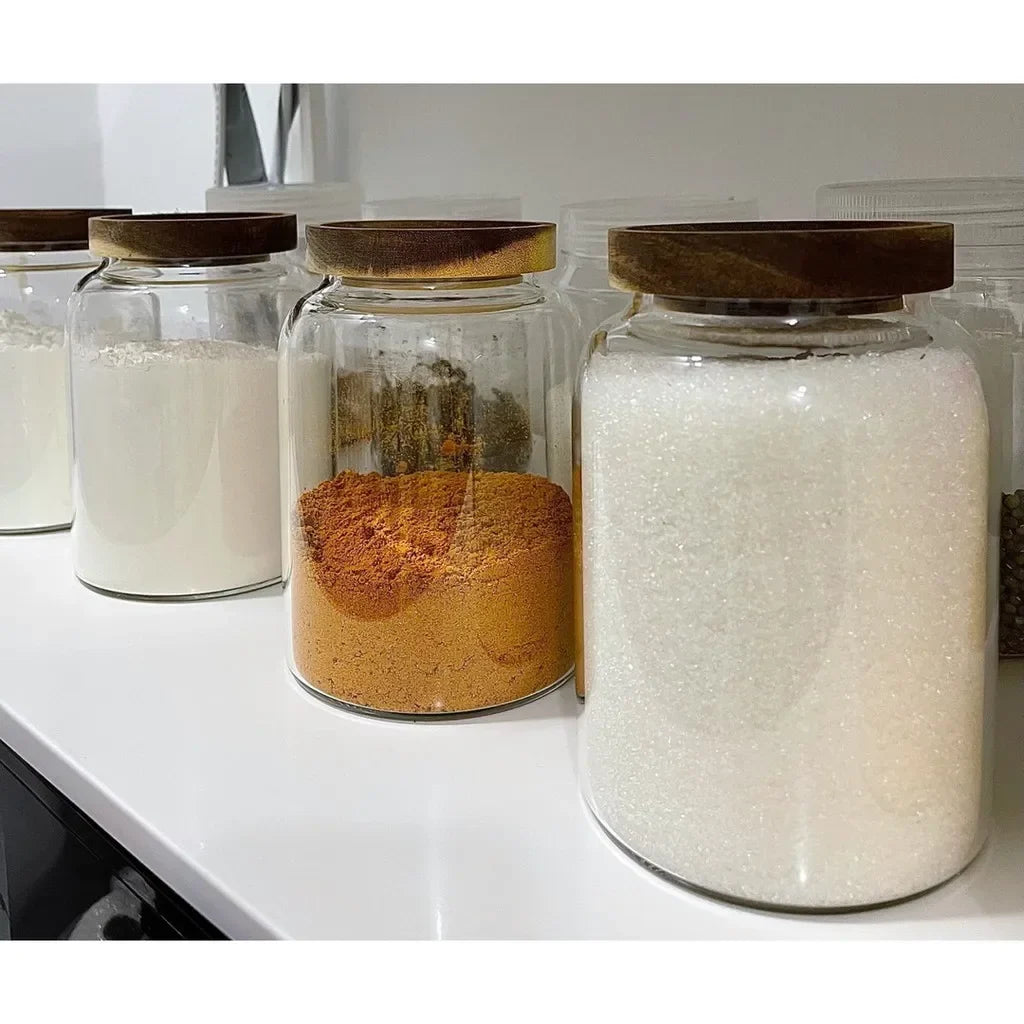 KEMORELA 3L Glass Jar with Acacia Airtight Lid – Food Storage