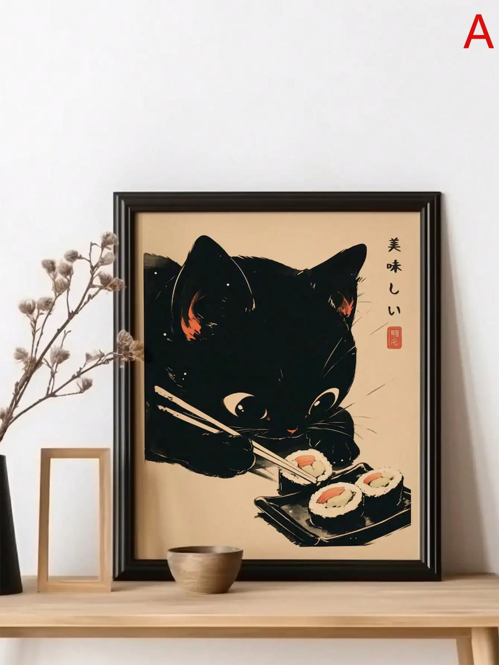 Funny Cat Ramen Sushi Canvas Poster | Japanese Wall Art
