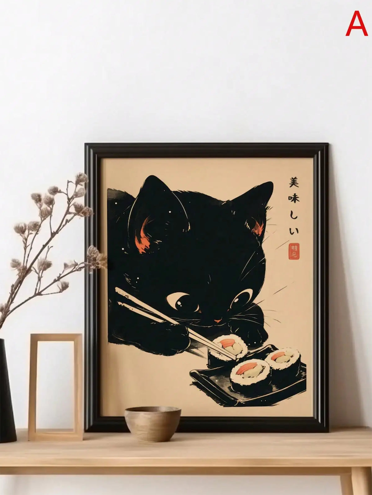 Funny Cat Ramen Sushi Canvas Poster | Japanese Wall Art