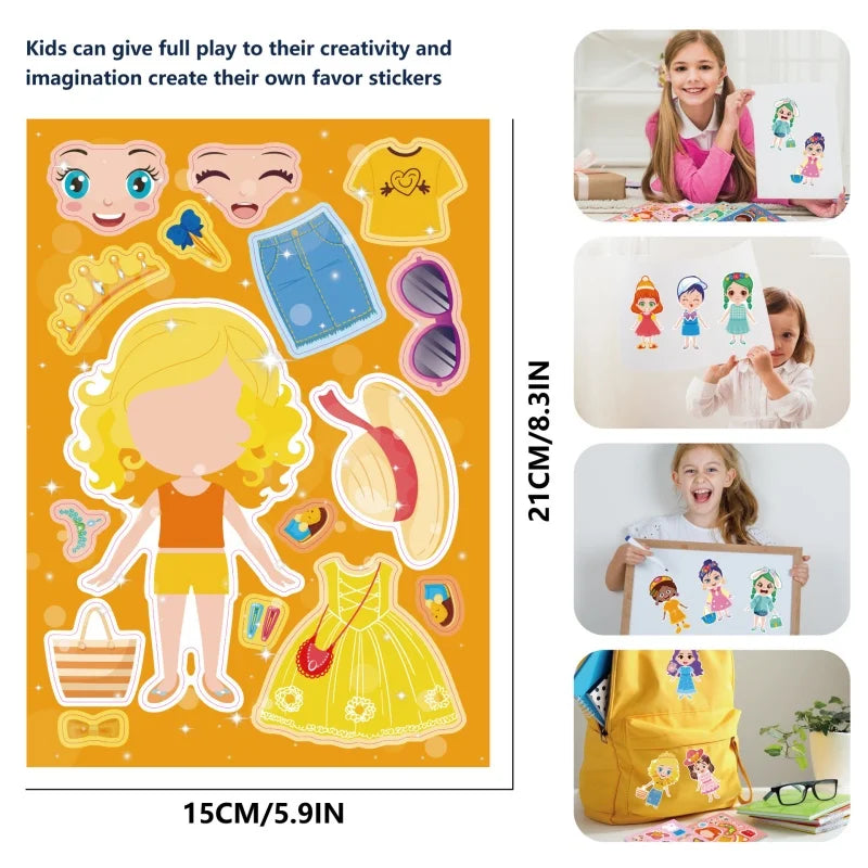 Funny Cartoon Boys Girls Dress Up Puzzle Stickers Kids DIY Make Face