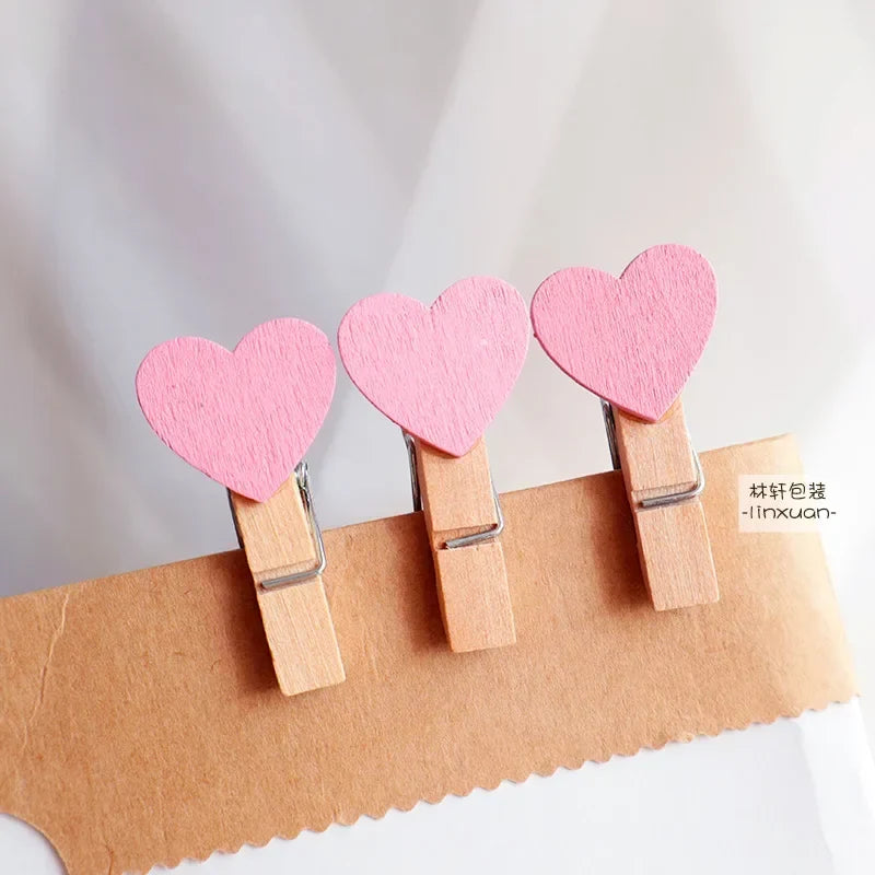 10 Red Heart Love Wooden Clothes Photo Paper Peg Pin Mini Clothespin