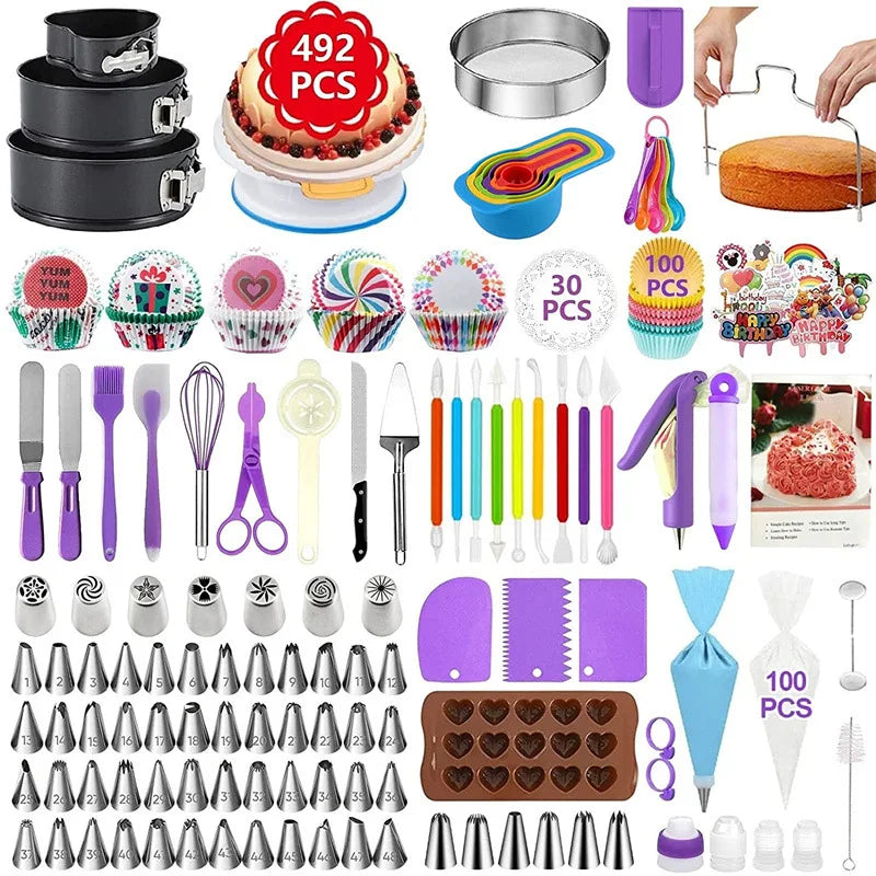 492-Piece Cake Decorating Kit – Turntable, Tips & Tools