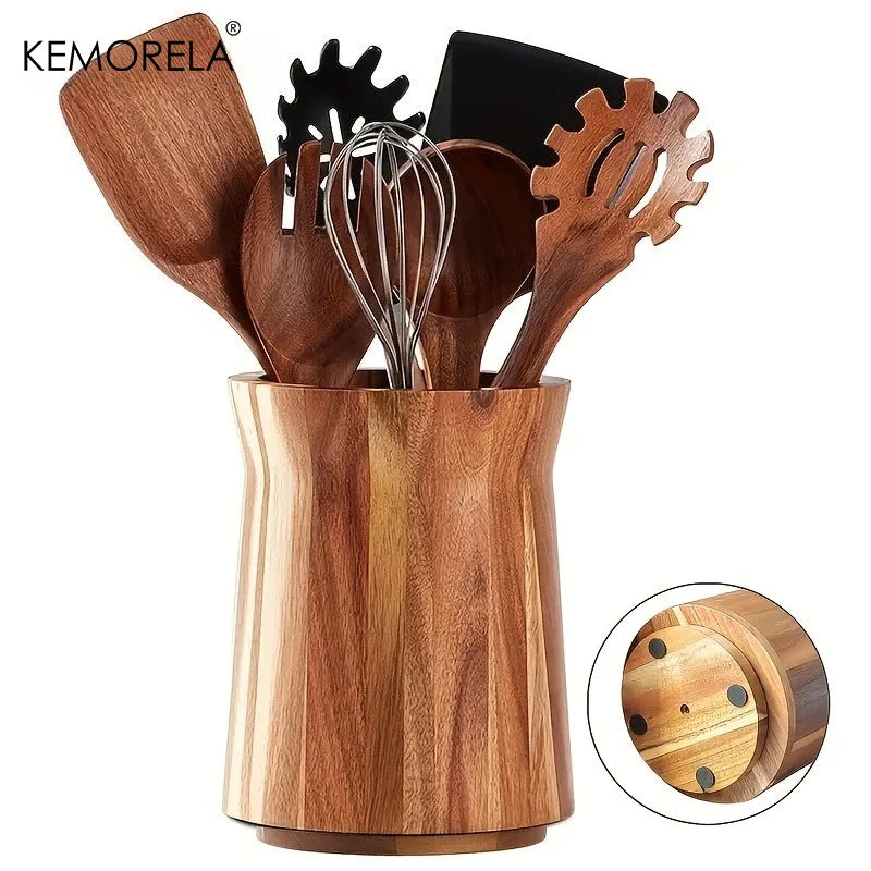 KEMORELA 360° Rotating Wooden Utensil Holder & Caddy