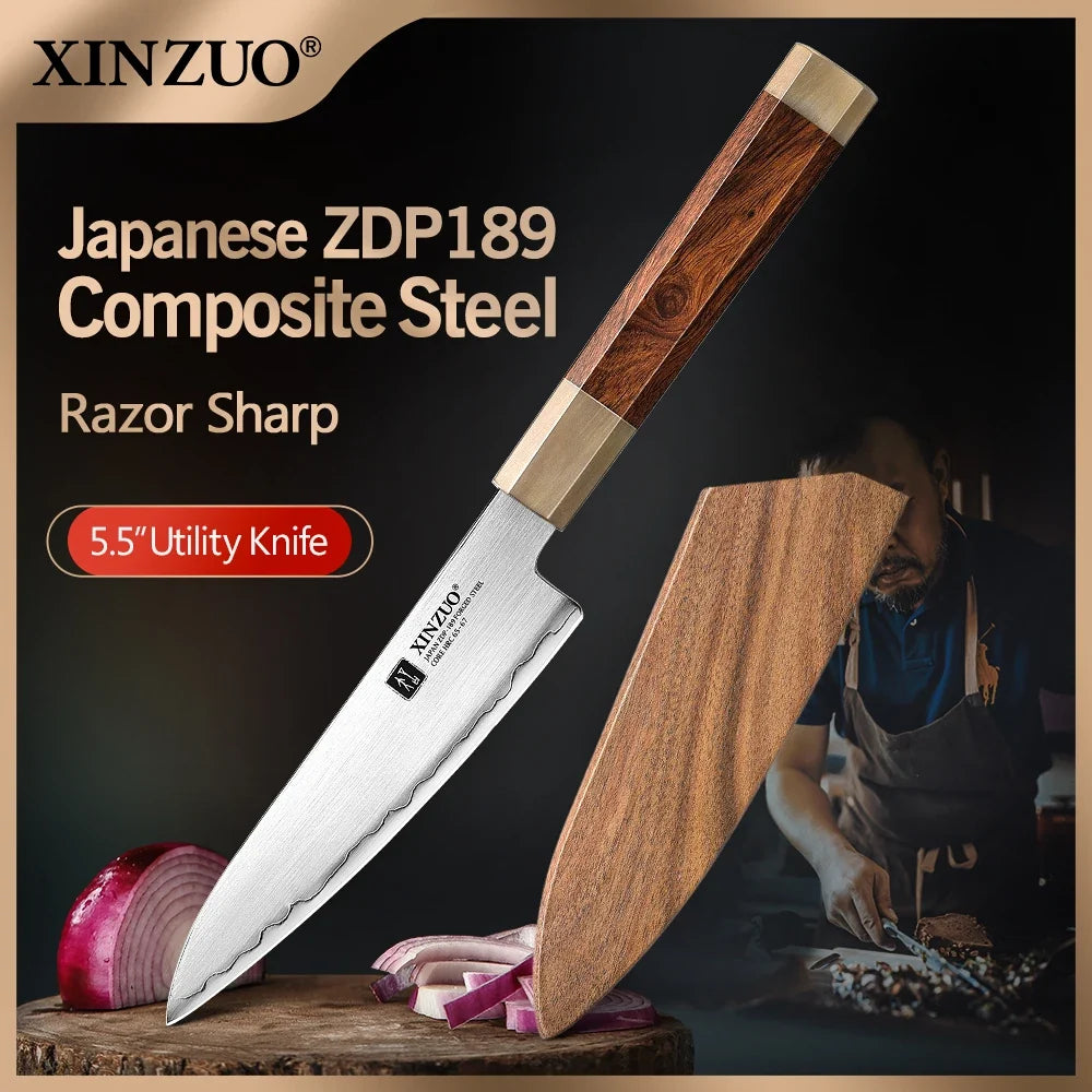 XINZUO 5.5" ZDP-189 Utility Knife – Ironwood & Bull Horn Handle