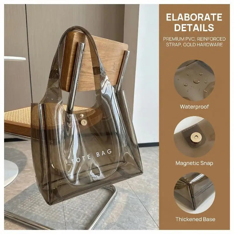 Women's Clear PVC Transparent Shoulder Tote Bag | Daily Commute