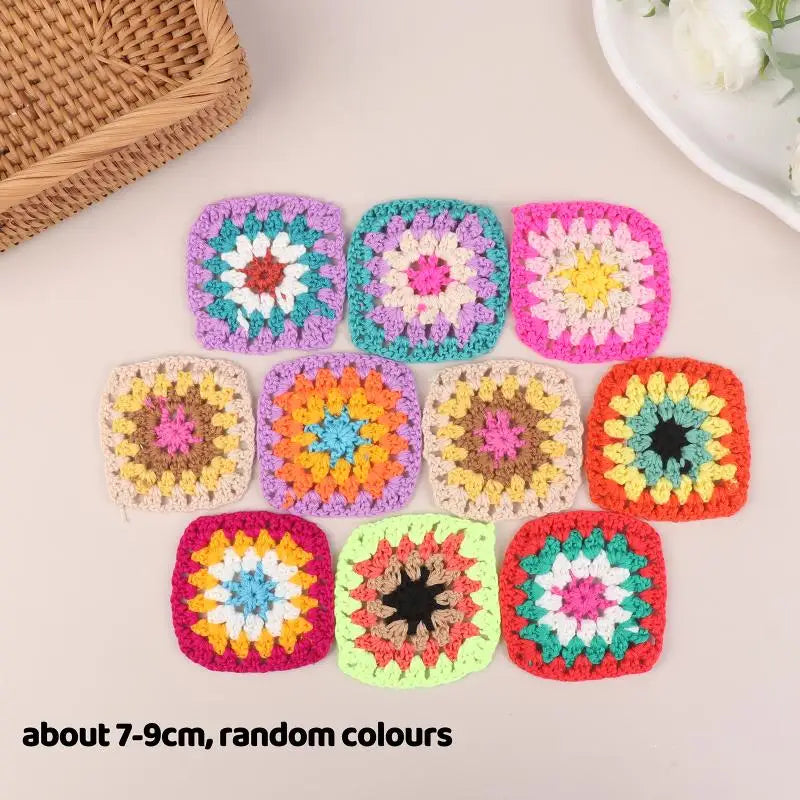 Random Mix Colors Handmade Crochet Doilies Suit Square Flower Diy