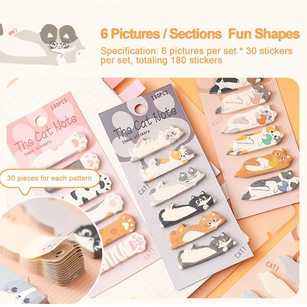 Cute Cat Sticky Notes – 180 Sheets Cartoon Memo Pads
