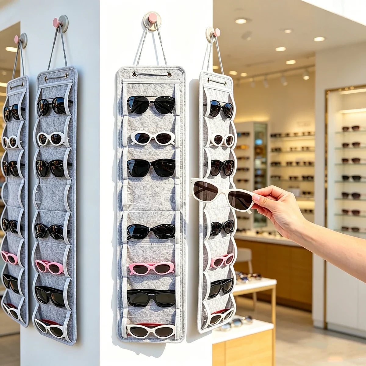 1pc8 Grid Wall Mounted Glasses Display Storage Hanging Bag Multi